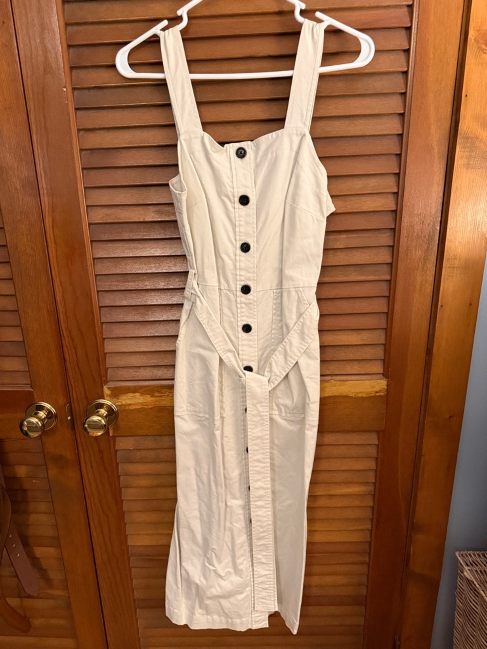 Universal Thread Cream Button-Front Midi Dress with Wide Straps